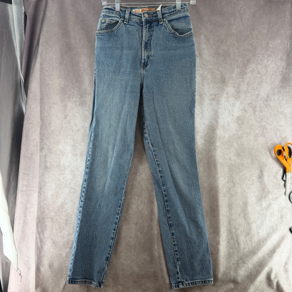 Faded Glory Womens 8 Tall Straight Leg Jeans Medium Wash Blue Stretch High Rise